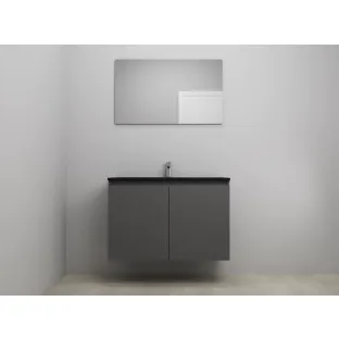 Sanilet bathroom furniture with doors - construction kit - Acrylic black - Matt anthracite - 100x46x67 cm - 2 doors - 1 tap hole - With mirror