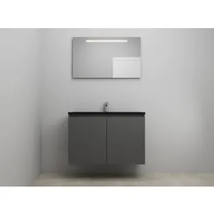 Sanilet bathroom furniture with doors - construction kit - Acrylic black - Matt anthracite - 100x46x67 cm - 2 doors - 1 tap hole - LED mirror