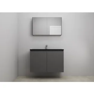 Sanilet bathroom furniture with doors - construction kit - Acrylic black - Matt anthracite - 100x46x67 cm - 2 doors - 1 tap hole - Mirror cabinet