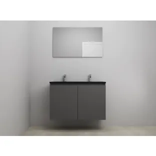 Sanilet bathroom furniture with doors - construction kit - Acrylic black - Matt anthracite - 100x46x67 cm - 2 doors - 2 tap holes - With mirror