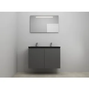 Sanilet bathroom furniture with doors - construction kit - Acrylic black - Matt anthracite - 100x46x67 cm - 2 doors - 2 tap holes - LED mirror