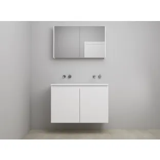 Sanilet bathroom furniture with doors - construction kit - Acrylic white - Matt white - 100x46x67 cm - 2 doors - No tap hole - Mirror cabinet