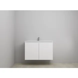 Sanilet bathroom furniture with doors - assembled - Acrylic white - Matt white - 100x46x67 cm - 2 doors - 1 tap hole - Without mirror