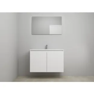 Sanilet bathroom furniture with doors - construction kit - Acrylic white - Matt white - 100x46x67 cm - 2 doors - 1 tap hole - With mirror