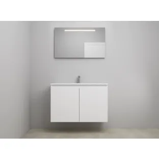 Sanilet bathroom furniture with doors - construction kit - Acrylic white - Matt white - 100x46x67 cm - 2 doors - 1 tap hole - LED mirror