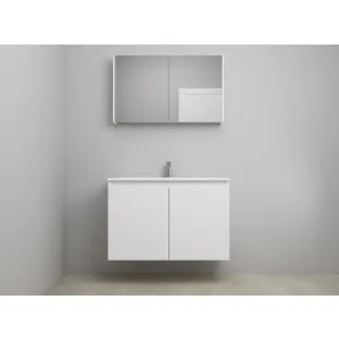 Sanilet bathroom furniture with doors - construction kit - Acrylic white - Matt white - 100x46x67 cm - 2 doors - 1 tap hole - Mirror cabinet