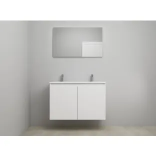 Sanilet bathroom furniture with doors - assembled - Acrylic white - Matt white - 100x46x67 cm - 2 doors - 2 tap holes - With mirror