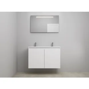 Sanilet bathroom furniture with doors - construction kit - Acrylic white - Matt white - 100x46x67 cm - 2 doors - 2 tap holes - LED mirror