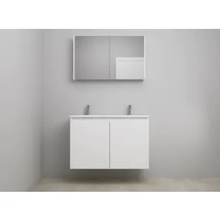 Sanilet bathroom furniture with doors - assembled - Acrylic white - Matt white - 100x46x67 cm - 2 doors - 2 tap holes - Mirror cabinet