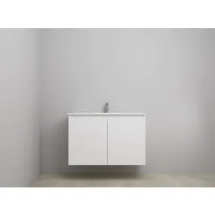 Sanilet bathroom furniture with doors - assembled - Porcelain - Matt white - 100x46x67 cm - 2 doors - 1 tap hole - Without mirror