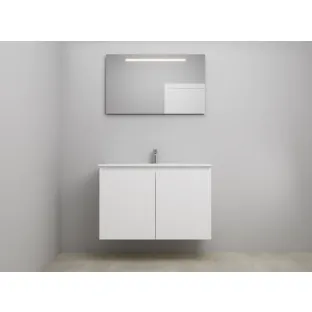 Sanilet bathroom furniture with doors - construction kit - Porcelain - Matt white - 100x46x67 cm - 2 doors - 1 tap hole - LED mirror