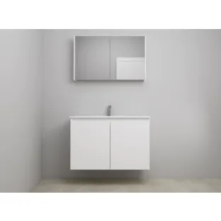 Sanilet bathroom furniture with doors - assembled - Porcelain - Matt white - 100x46x67 cm - 2 doors - 1 tap hole - Mirror cabinet