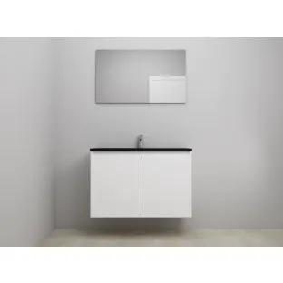 Sanilet bathroom furniture with doors - construction kit - Acrylic black - Matt white - 100x46x67 cm - 2 doors - 1 tap hole - With mirror