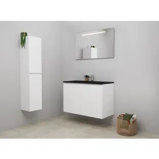 Sanilet bathroom furniture with doors - construction kit - Acrylic black - Matt white - 100x46x67 cm - 2 doors - 1 tap hole - LED mirror