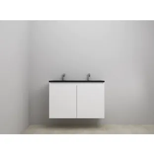 Sanilet bathroom furniture with doors - assembled - Acrylic black - Matt white - 100x46x67 cm - 2 doors - 2 tap holes - Without mirror