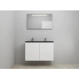 Sanilet bathroom furniture with doors - construction kit - Acrylic black - Matt white - 100x46x67 cm - 2 doors - 2 tap holes - LED mirror