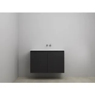 Sanilet bathroom furniture with doors - construction kit - Acrylic white - Matt black - 100x46x67 cm - 2 doors - No tap hole - Without mirror