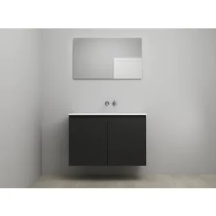 Sanilet bathroom furniture with doors - construction kit - Acrylic white - Matt black - 100x46x67 cm - 2 doors - No tap hole - With mirror