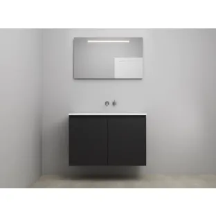 Sanilet bathroom furniture with doors - construction kit - Acrylic white - Matt black - 100x46x67 cm - 2 doors - No tap hole - LED mirror