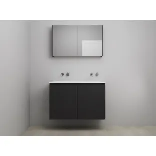 Sanilet bathroom furniture with doors - construction kit - Acrylic white - Matt black - 100x46x67 cm - 2 doors - No tap hole - Mirror cabinet