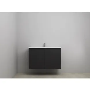 Sanilet bathroom furniture with doors - construction kit - Acrylic white - Matt black - 100x46x67 cm - 2 doors - 1 tap hole - Without mirror