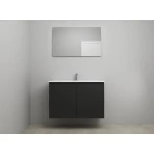 Sanilet bathroom furniture with doors - construction kit - Acrylic white - Matt black - 100x46x67 cm - 2 doors - 1 tap hole - With mirror