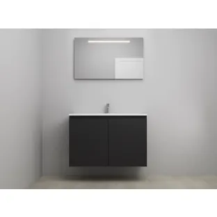 Sanilet bathroom furniture with doors - construction kit - Acrylic white - Matt black - 100x46x67 cm - 2 doors - 1 tap hole - LED mirror