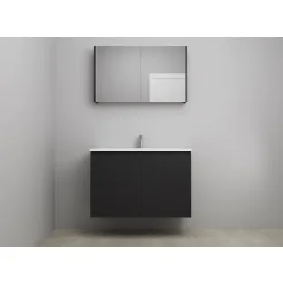 Sanilet bathroom furniture with doors - construction kit - Acrylic white - Matt black - 100x46x67 cm - 2 doors - 1 tap hole - Mirror cabinet