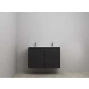 Sanilet bathroom furniture with doors - construction kit - Acrylic white - Matt black - 100x46x67 cm - 2 doors - 2 tap holes - Without mirror