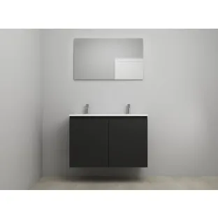 Sanilet bathroom furniture with doors - construction kit - Acrylic white - Matt black - 100x46x67 cm - 2 doors - 2 tap holes - With mirror