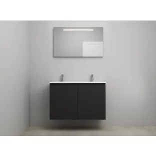 Sanilet bathroom furniture with doors - construction kit - Acrylic white - Matt black - 100x46x67 cm - 2 doors - 2 tap holes - LED mirror