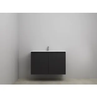 Sanilet bathroom furniture with doors - construction kit - Porcelain - Matt black - 100x46x67 cm - 2 doors - 1 tap hole - Without mirror