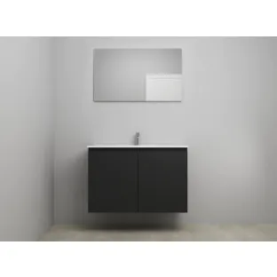 Sanilet bathroom furniture with doors - construction kit - Porcelain - Matt black - 100x46x67 cm - 2 doors - 1 tap hole - With mirror