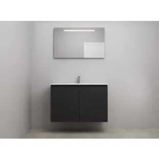 Sanilet bathroom furniture with doors - construction kit - Porcelain - Matt black - 100x46x67 cm - 2 doors - 1 tap hole - LED mirror