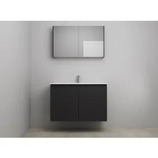 Sanilet bathroom furniture with doors - construction kit - Porcelain - Matt black - 100x46x67 cm - 2 doors - 1 tap hole - Mirror cabinet