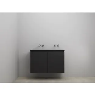 Sanilet bathroom furniture with doors - assembled - Acrylic black - Matt black - 100x46x67 cm - 2 doors - No tap hole - Without mirror