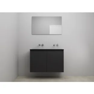 Sanilet bathroom furniture with doors - construction kit - Acrylic black - Matt black - 100x46x67 cm - 2 doors - No tap hole - With mirror