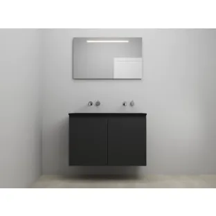 Sanilet bathroom furniture with doors - construction kit - Acrylic black - Matt black - 100x46x67 cm - 2 doors - No tap hole - LED mirror