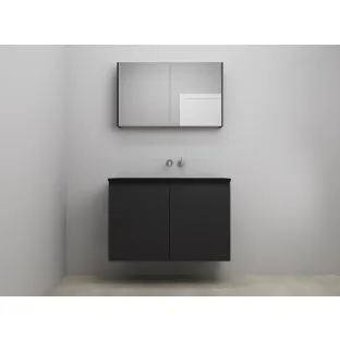 Sanilet bathroom furniture with doors - construction kit - Acrylic black - Matt black - 100x46x67 cm - 2 doors - No tap hole - Mirror cabinet