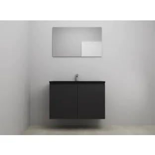 Sanilet bathroom furniture with doors - construction kit - Acrylic black - Matt black - 100x46x67 cm - 2 doors - 1 tap hole - With mirror