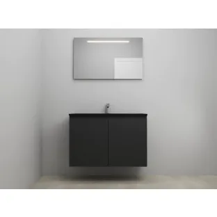 Sanilet bathroom furniture with doors - construction kit - Acrylic black - Matt black - 100x46x67 cm - 2 doors - 1 tap hole - LED mirror