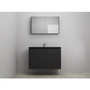 Sanilet bathroom furniture with doors - construction kit - Acrylic black - Matt black - 100x46x67 cm - 2 doors - 1 tap hole - Mirror cabinet