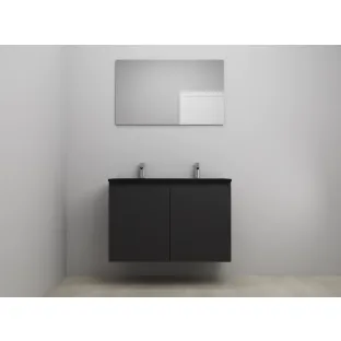 Sanilet bathroom furniture with doors - construction kit - Acrylic black - Matt black - 100x46x67 cm - 2 doors - 2 tap holes - With mirror