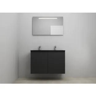 Sanilet bathroom furniture with doors - construction kit - Acrylic black - Matt black - 100x46x67 cm - 2 doors - 2 tap holes - LED mirror