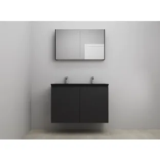 Sanilet bathroom furniture with doors - construction kit - Acrylic black - Matt black - 100x46x67 cm - 2 doors - 2 tap holes - Mirror cabinet