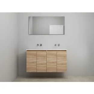 Sanilet bathroom furniture with doors - construction kit - Acrylic white - Oak - 120x46x67 cm - 4 doors - No tap hole - With mirror