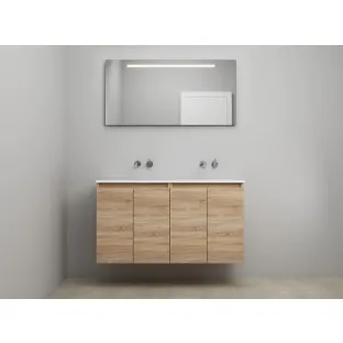 Sanilet bathroom furniture with doors - construction kit - Acrylic white - Oak - 120x46x67 cm - 4 doors - No tap hole - LED mirror