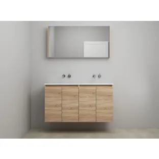 Sanilet bathroom furniture with doors - assembled - Acrylic white - Oak - 120x46x67 cm - 4 doors - No tap hole - Mirror cabinet