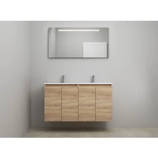 Sanilet bathroom furniture with doors - construction kit - Acrylic white - Oak - 120x46x67 cm - 4 doors - 2 tap holes - LED mirror