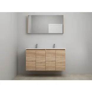 Sanilet bathroom furniture with doors - construction kit - Acrylic white - Oak - 120x46x67 cm - 4 doors - 2 tap holes - Mirror cabinet